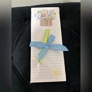 Floral Notepad and Pen Set with Blue Ribbon